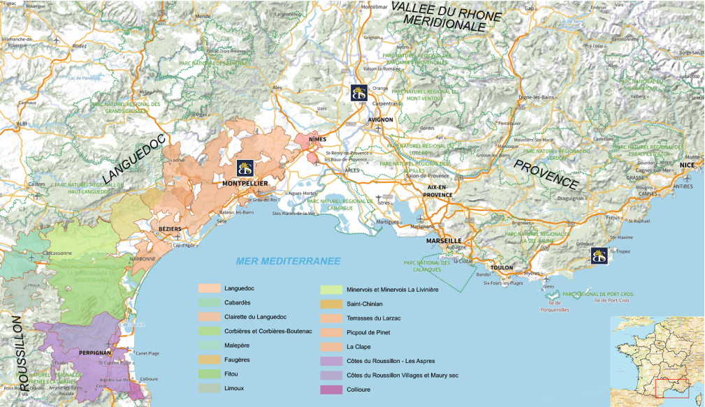 Languedoc Rousillon vineyard map