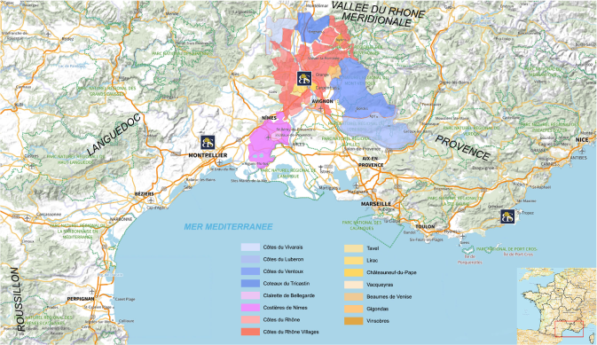 Carte Vignoble Vallée du Rhône