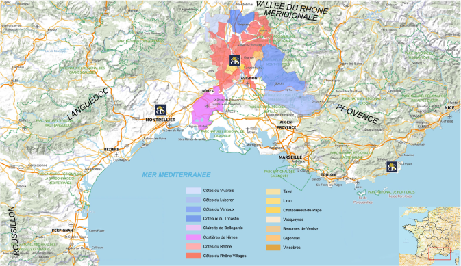 Map of the Rhone Valley vineyard