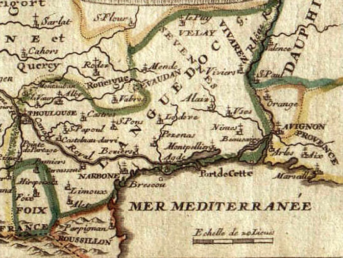 Historical map of Languedoc